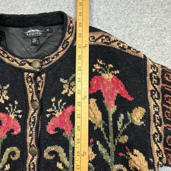 Icelandic Design Lined Cardigan Sweater Medium Linen Blend Fair Isle Floral Boho - Picture 6 of 8